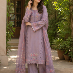 elegant embroidered 3 piece festive suit